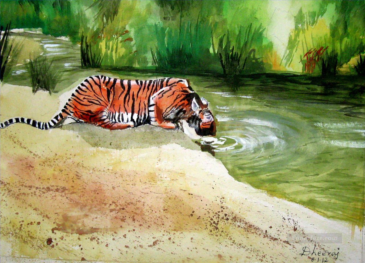 thirsty tiger Oil Paintings